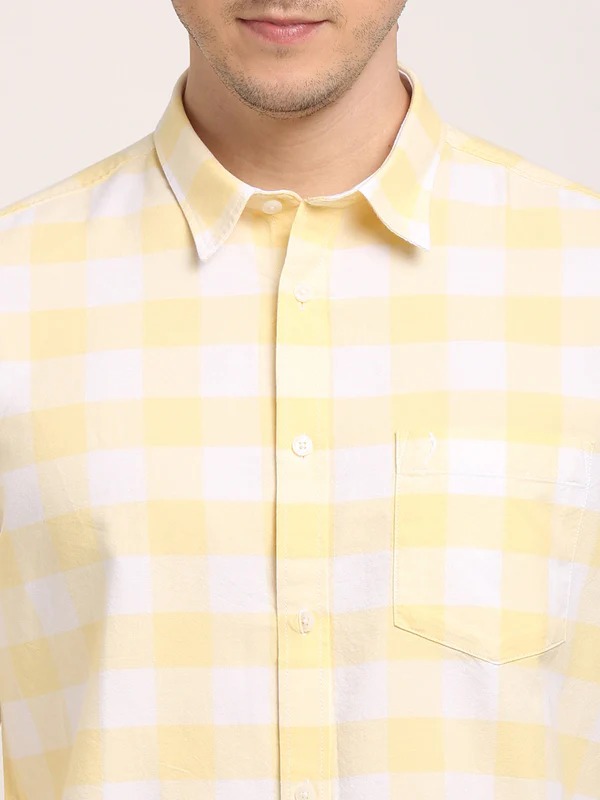 Indian Terrain Men's Regular Fit Full Sleeve Checkered Yellow Shirt